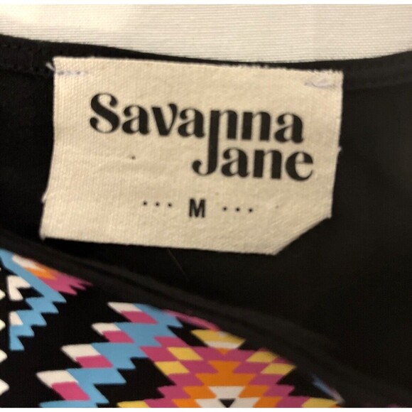 Savannah Jane Women's Size Medium Black Tank Aztec Print Fringe - Picture 5 of 8